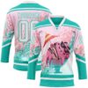 Custom Aqua White-Pink Foodie Funny Ice Cream Hockey Lace Neck Jersey