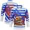 Custom White Red-Thunder Blue Foodie Funny Hamberger Fries Hockey Lace Neck Jersey