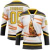 Custom White Yellow-Black Foodie Funny Pizza Hockey Lace Neck Jersey