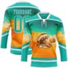 Custom Green Aqua Yellow-White Foodie Funny Hamberger Hockey Lace Neck Jersey