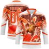 Custom White Orange Foodie Funny Thanksgiving Turkey Hockey Lace Neck Jersey