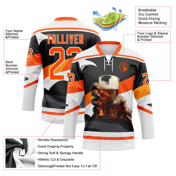 Custom Black Orange-White Foodie Funny Cola Hockey Lace Neck Jersey