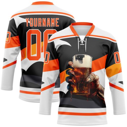 Custom Black Orange-White Foodie Funny Cola Hockey Lace Neck Jersey