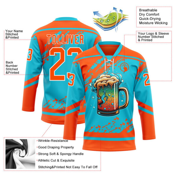 Custom Lakes Blue Orange-White Foodie Funny Beer Hockey Lace Neck Jersey