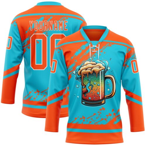 Custom Lakes Blue Orange-White Foodie Funny Beer Hockey Lace Neck Jersey