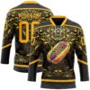 Custom Black Gold-White Foodie Funny Hot Dog Hockey Lace Neck Jersey