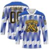 Custom White Black Thunder Blue-Gold Stripe Gradient Hockey Lace Neck Jersey