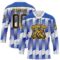 Custom White Black Thunder Blue-Gold Stripe Gradient Hockey Lace Neck Jersey