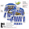 Custom White Black Thunder Blue-Gold Stripe Gradient Hockey Lace Neck Jersey