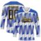 Custom White Black Thunder Blue-Gold Stripe Gradient Hockey Lace Neck Jersey