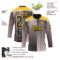 Custom Black Pink Gold-White Stripe Gradient Hockey Lace Neck Jersey