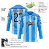 Custom Blue Black Powder Blue-White Stripe Hockey Lace Neck Jersey