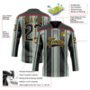 Custom Black Navy Green Red Gold-White Stripe Hockey Lace Neck Jersey
