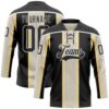 Custom Black Cream-White Stripe Hockey Lace Neck Jersey