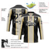 Custom Black Cream-White Stripe Hockey Lace Neck Jersey