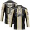 Custom Black Cream-White Stripe Hockey Lace Neck Jersey