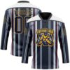 Custom Black Navy Red Gold-White Stripe Hockey Lace Neck Jersey