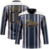 Custom Black Navy Red Gold-White Stripe Hockey Lace Neck Jersey