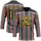 Custom Green Black Red Yellow-White Stripe Hockey Lace Neck Jersey