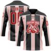 Custom Black Red Pink-White Stripe Hockey Lace Neck Jersey