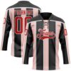 Custom Black Red Pink-White Stripe Hockey Lace Neck Jersey