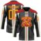 Custom Black Gold Cream-Red Stripe Hockey Lace Neck Jersey