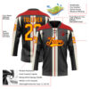 Custom Black Gold Cream-Red Stripe Hockey Lace Neck Jersey