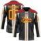 Custom Black Gold Cream-Red Stripe Hockey Lace Neck Jersey
