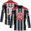 Custom Black White Green Navy-Red Stripe Hockey Lace Neck Jersey
