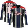 Custom Black White Green Navy-Red Stripe Hockey Lace Neck Jersey