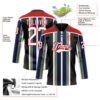 Custom Black White Green Navy-Red Stripe Hockey Lace Neck Jersey