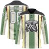 Custom Green White Cream Black-Red Stripe Hockey Lace Neck Jersey