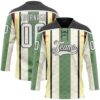 Custom Green White Cream Black-Red Stripe Hockey Lace Neck Jersey