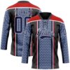 Custom Blue Navy Black Red-White Stripe Hockey Lace Neck Jersey