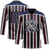 Custom Black Navy Red Cream-White Stripe Hockey Lace Neck Jersey