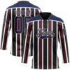 Custom Black Navy Red Cream-White Stripe Hockey Lace Neck Jersey