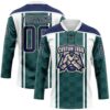 Custom Green Navy White-Cream Stripe Hockey Lace Neck Jersey