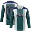Custom Green Navy White-Cream Stripe Hockey Lace Neck Jersey