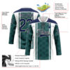 Custom Green Navy White-Cream Stripe Hockey Lace Neck Jersey