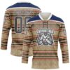 Custom Old Gold Steel Gray Red Cream-White Stripe Hockey Lace Neck Jersey