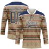 Custom Old Gold Steel Gray Red Cream-White Stripe Hockey Lace Neck Jersey