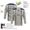 Custom Cream Steel Gray Navy-White Stripe Hockey Lace Neck Jersey