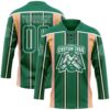 Custom Kelly Green Pink Yellow Black-White Stripe Hockey Lace Neck Jersey