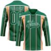 Custom Kelly Green Pink Yellow Black-White Stripe Hockey Lace Neck Jersey