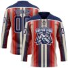 Custom Red Navy Cream-White Stripe Hockey Lace Neck Jersey