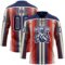 Custom Red Navy Cream-White Stripe Hockey Lace Neck Jersey