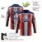 Custom Red Navy Cream-White Stripe Hockey Lace Neck Jersey