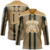 Custom Old Gold Green Black-White Stripe Hockey Lace Neck Jersey