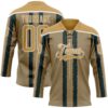 Custom Old Gold Green Black-White Stripe Hockey Lace Neck Jersey