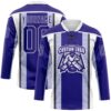 Custom Dark Purple Black-White Stripe Hockey Lace Neck Jersey